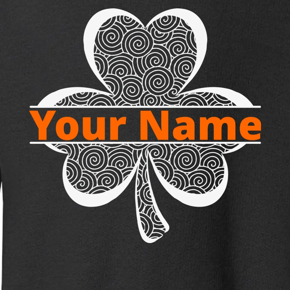 Custom St. Patrick's Day Clover Name – Personalized Lucky Shamrock Toddler Sweatshirt - Front - Close-up