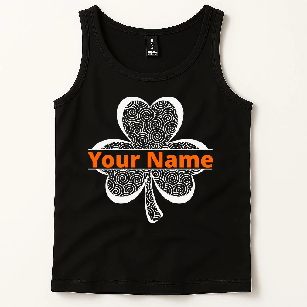 Custom St. Patrick's Day Clover Name – Personalized Lucky Shamrock Tank Top - Front 1