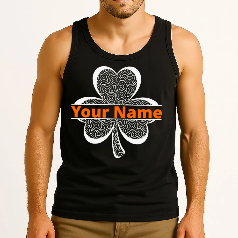 Custom St. Patrick's Day Clover Name – Personalized Lucky Shamrock Tank Top - Front 2