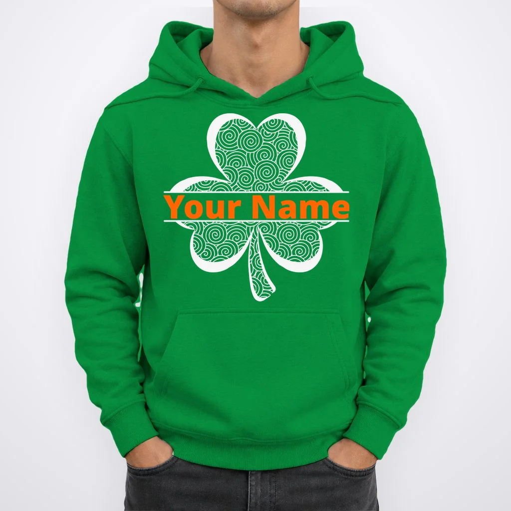 Custom St. Patrick's Day Clover Name – Personalized Lucky Shamrock Hoodie - Front 1