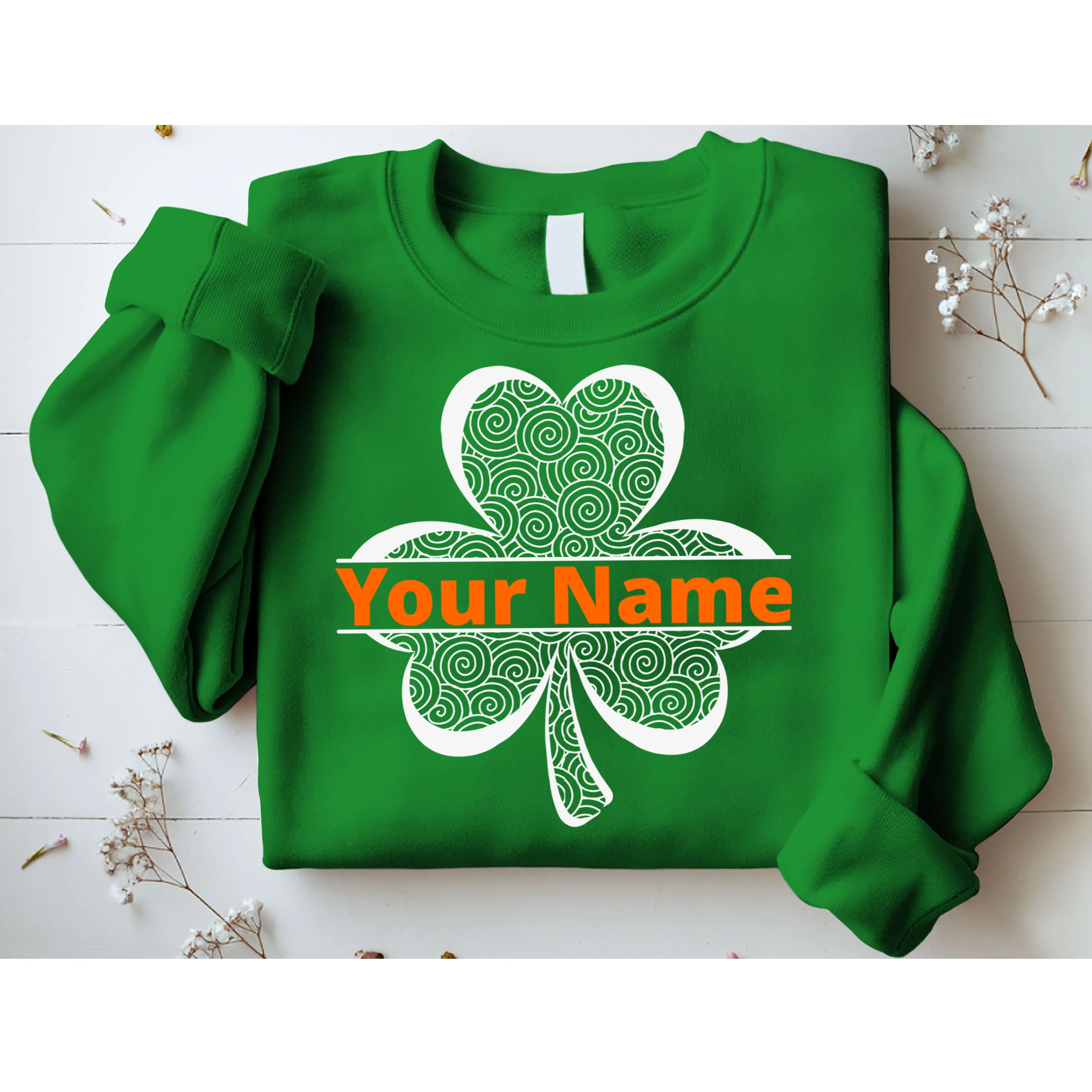 Custom St. Patrick's Day Clover Name – Personalized Lucky Shamrock Sweatshirt - Front 1