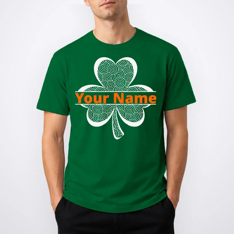 Custom St. Patrick's Day Clover Name – Personalized Lucky Shamrock T-Shirt - Front 1