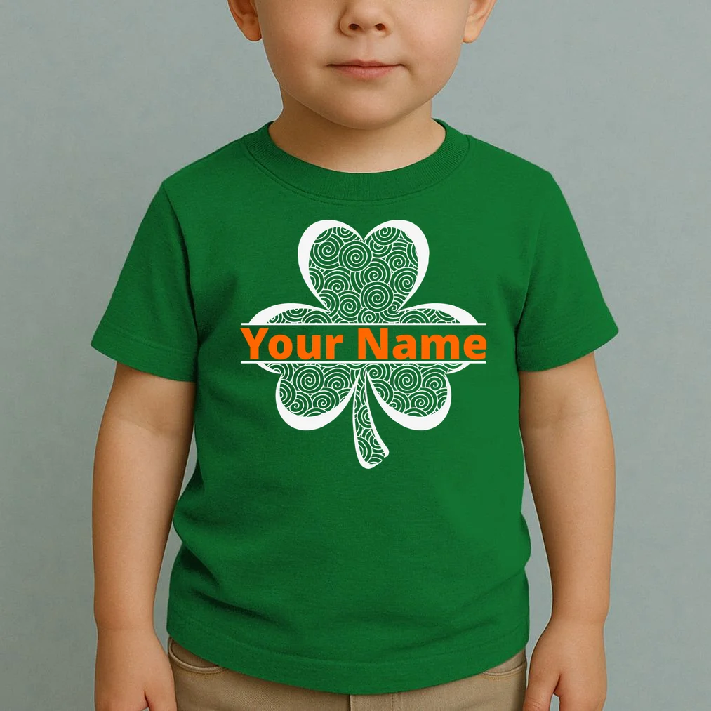 Custom St. Patrick's Day Clover Name – Personalized Lucky Shamrock Toddler T-Shirt - Front 1