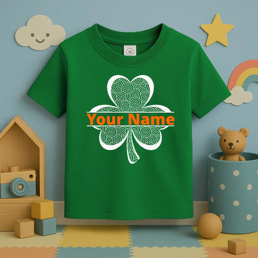 Custom St. Patrick's Day Clover Name – Personalized Lucky Shamrock Toddler T-Shirt - Front 2