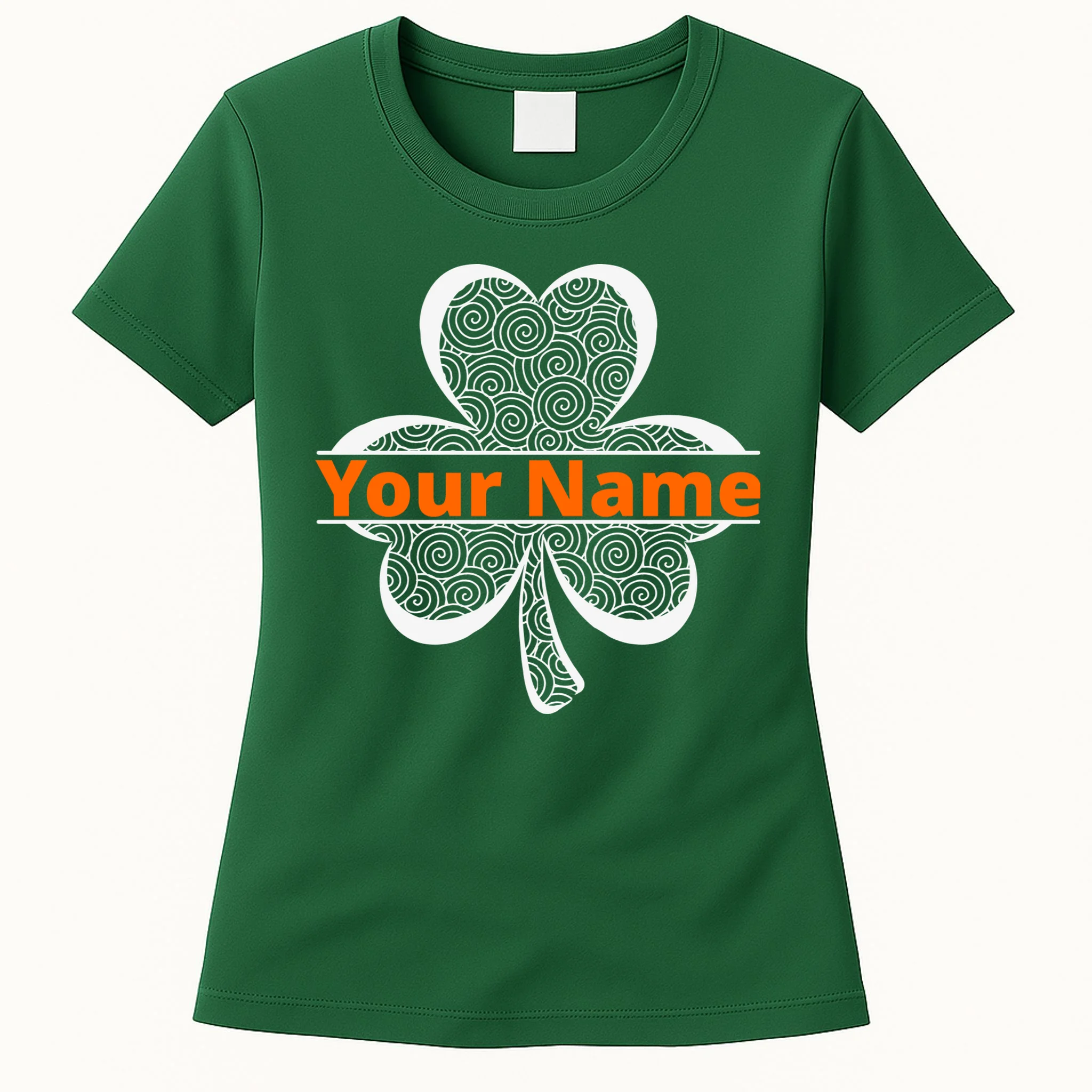 Custom St. Patrick's Day Clover Name – Personalized Lucky Shamrock Women's T-Shirt Front