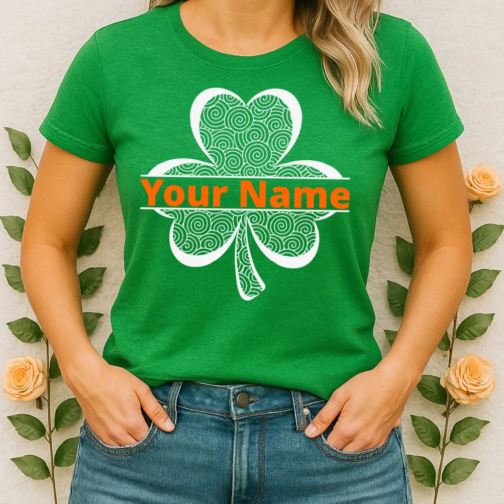 Custom St. Patrick's Day Clover Name – Personalized Lucky Shamrock Women's T-Shirt - Front 1