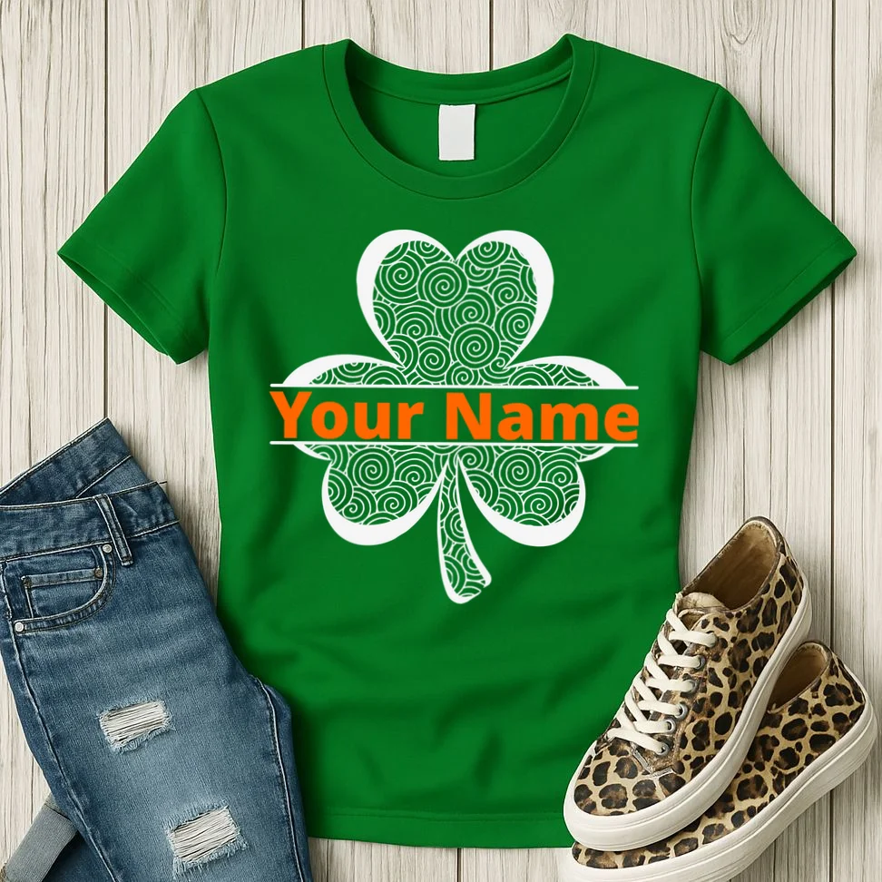 Custom St. Patrick's Day Clover Name – Personalized Lucky Shamrock Women's T-Shirt - Front 2