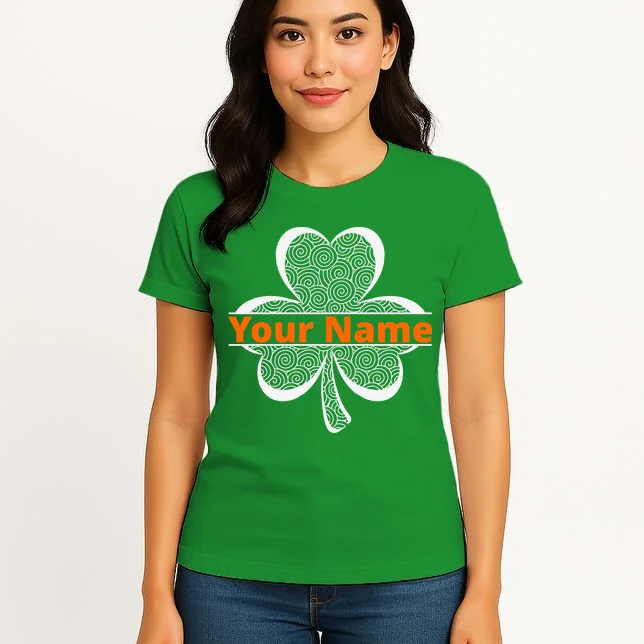 Custom St. Patrick's Day Clover Name – Personalized Lucky Shamrock Women's T-Shirt - Front 3