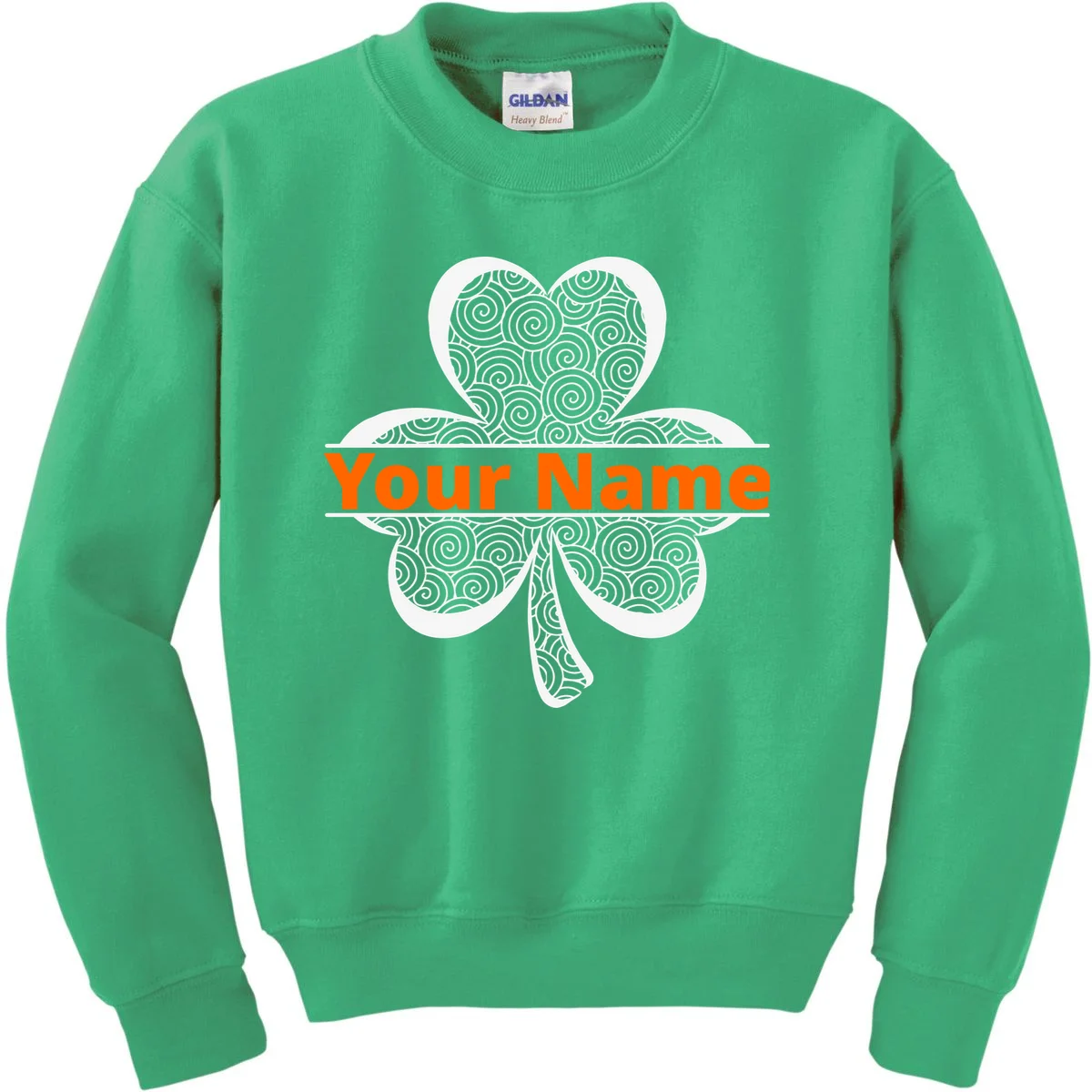 Custom St. Patrick's Day Clover Name – Personalized Lucky Shamrock Kids Sweatshirt - Front