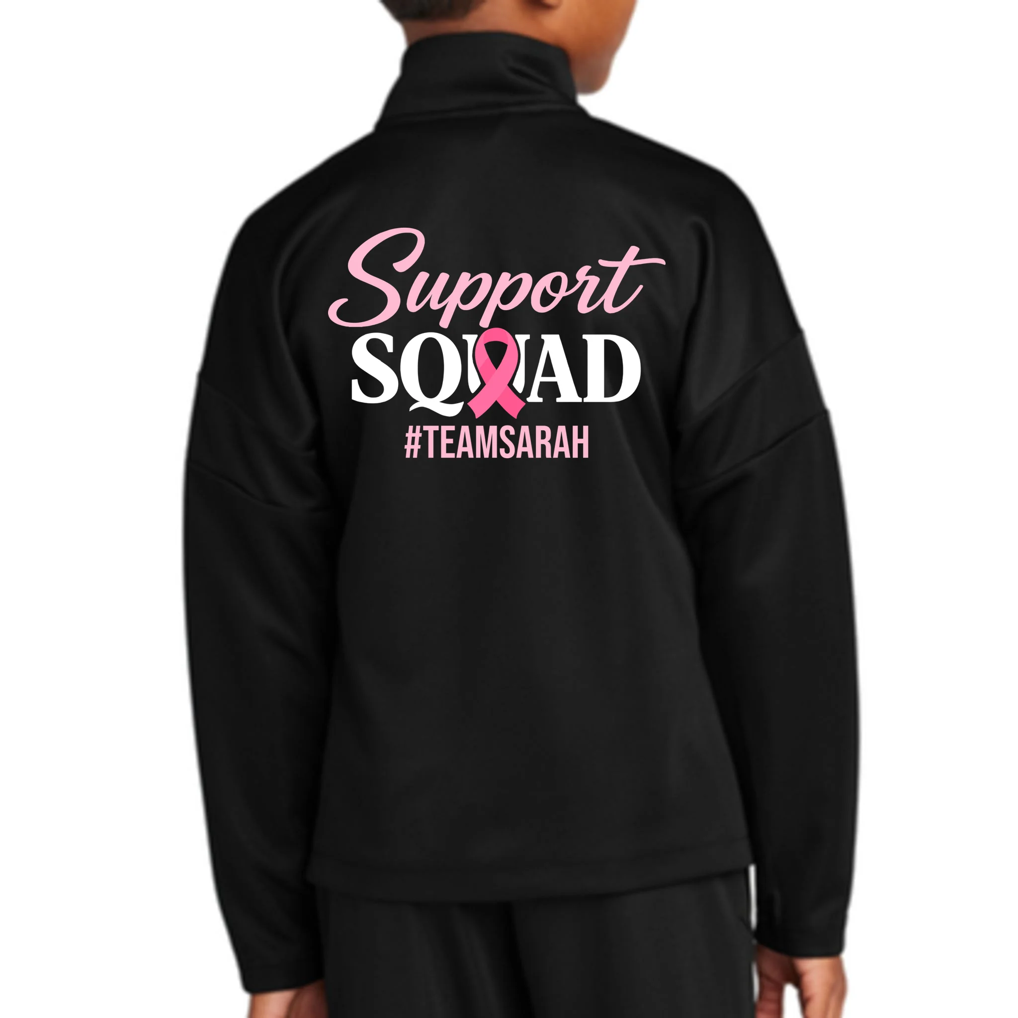 Support Squad Personalized Breast Cancer Awareness Kids Jacket - Back