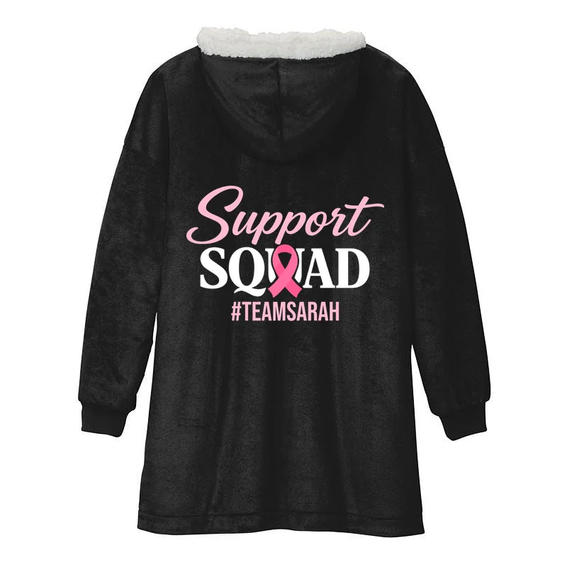 Support Squad Personalized Breast Cancer Awareness Hooded Blanket - Back - Close-up