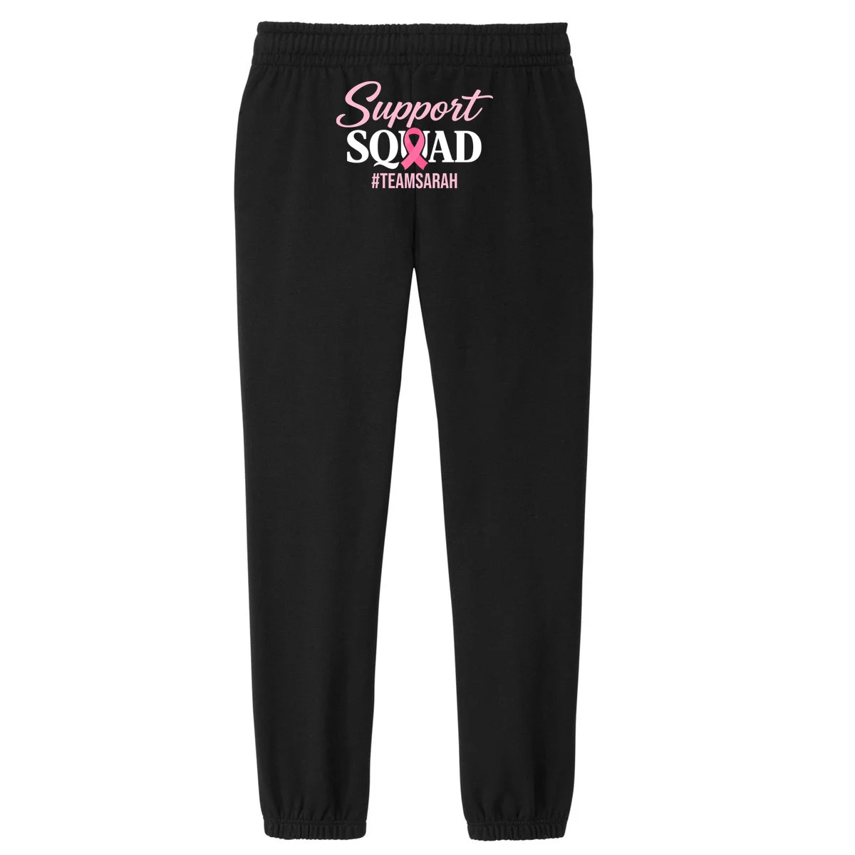 Support Squad Personalized Breast Cancer Awareness Women's Fleece Sweatpants - Back - Close-up