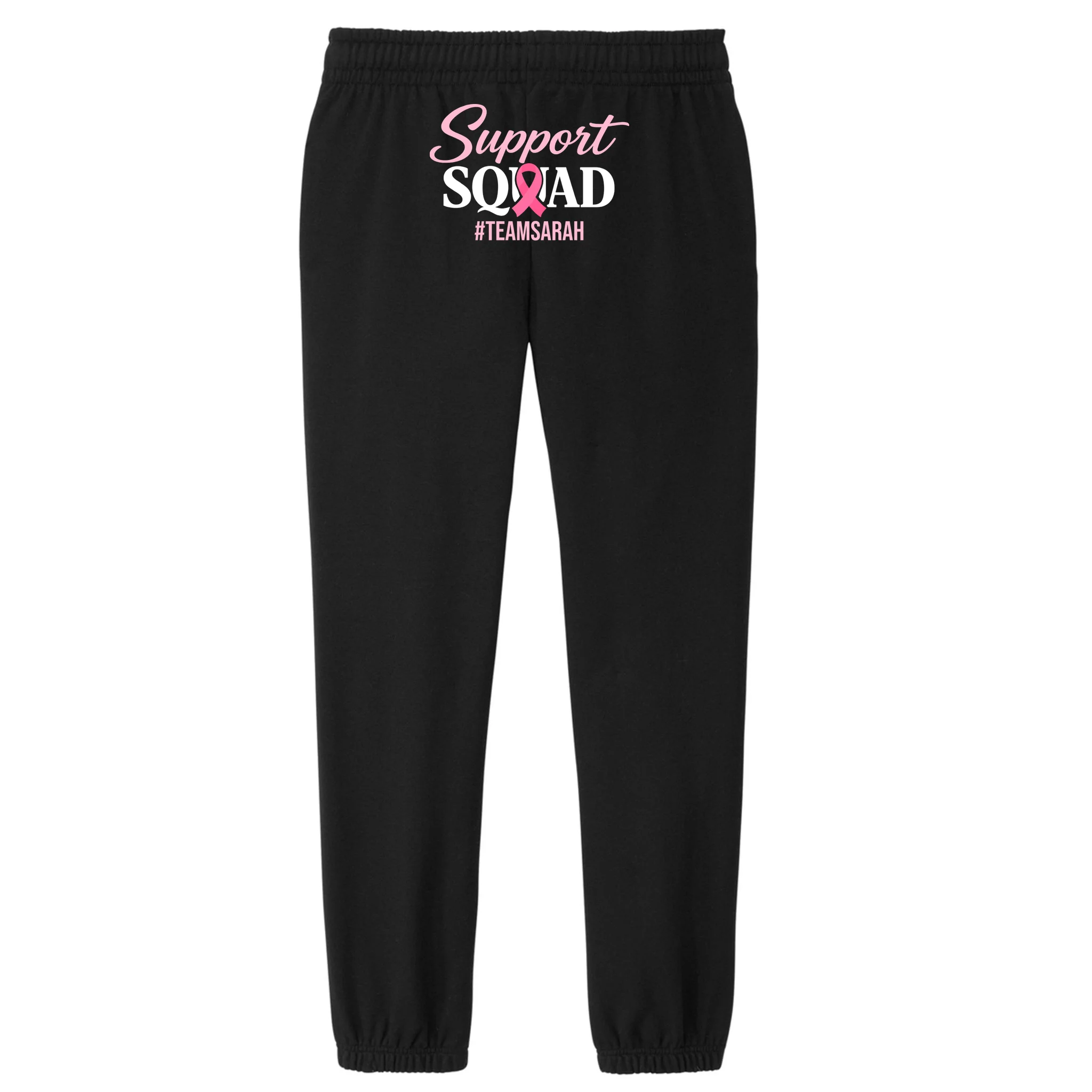 Support Squad Personalized Breast Cancer Awareness Women's Fleece Sweatpants - Back