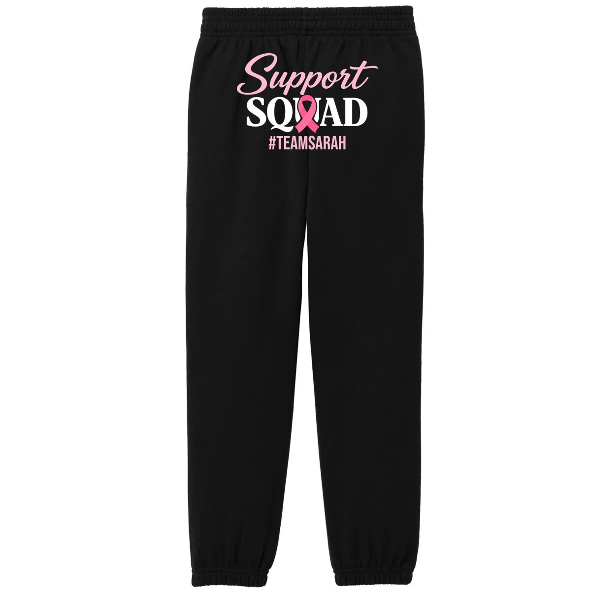 Support Squad Personalized Breast Cancer Awareness Kids Fleece Sweatpants - Back - Close-up