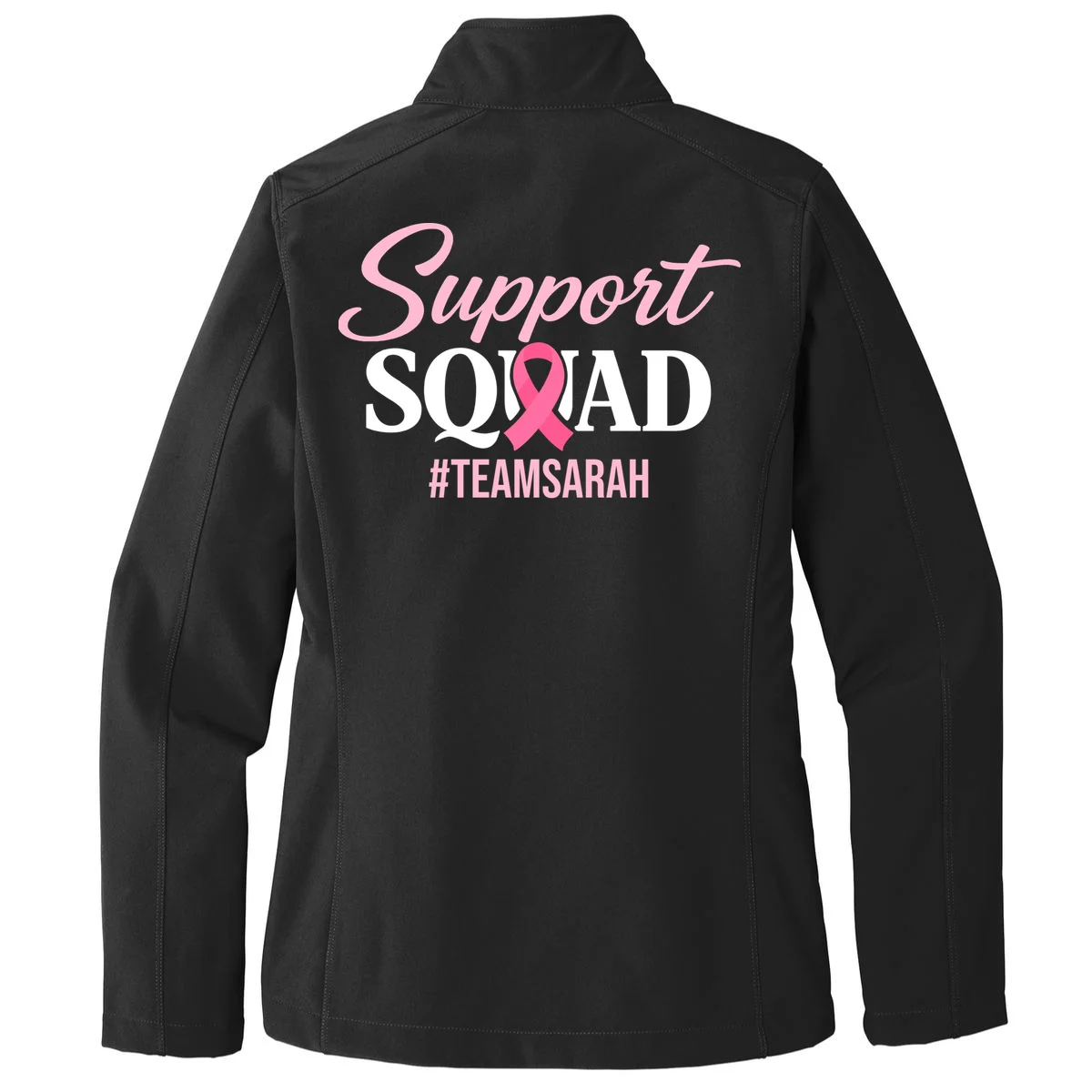 Support Squad Personalized Breast Cancer Awareness Women's Soft Jacket - Back - Close-up