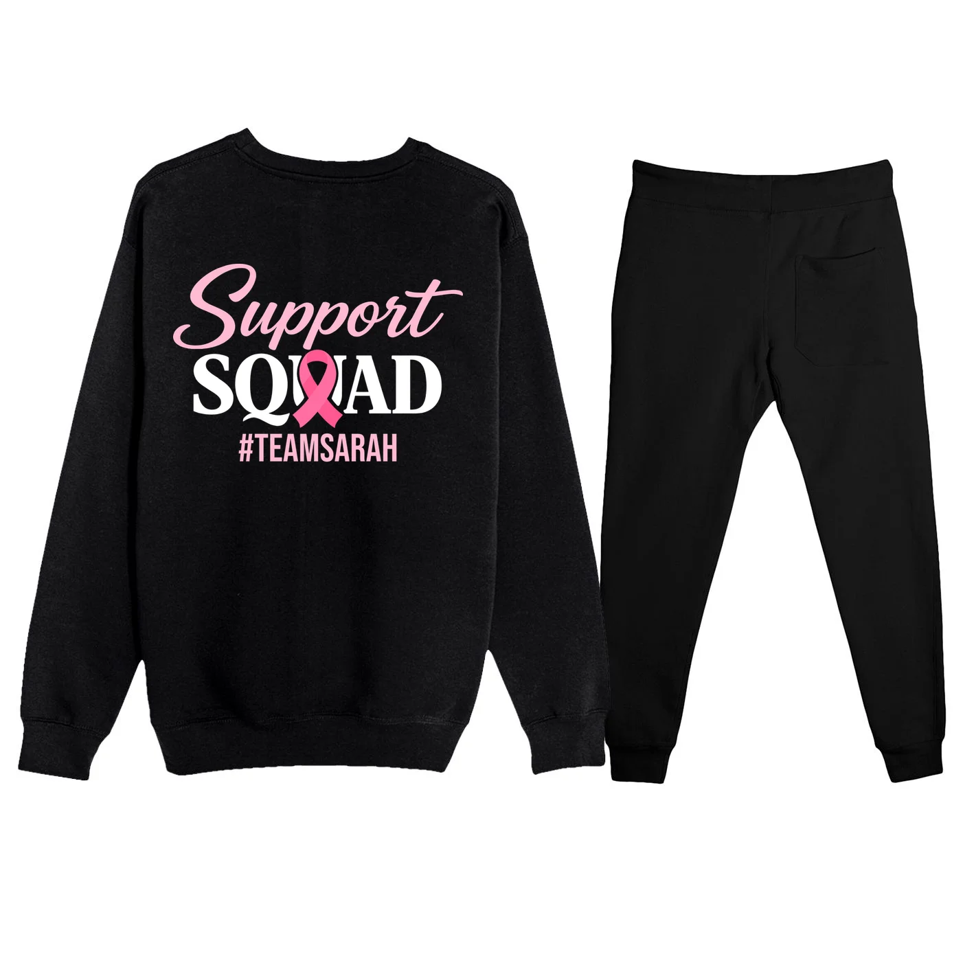 Support Squad Personalized Breast Cancer Awareness Men's Sweatsuit - Back - Close-up