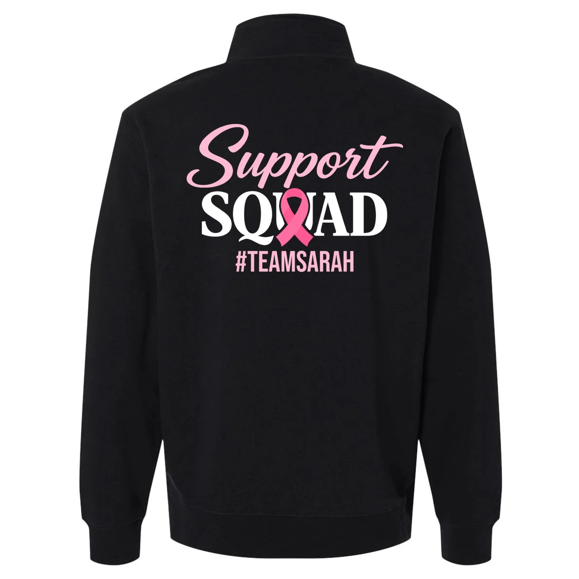Support Squad Personalized Breast Cancer Awareness Men's Pullover Quarter Zip - Back - Close-up