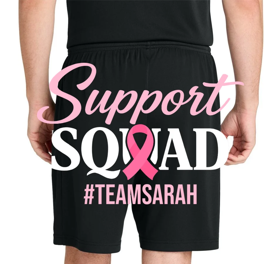 Support Squad Personalized Breast Cancer Awareness Men's Shorts - Back 1