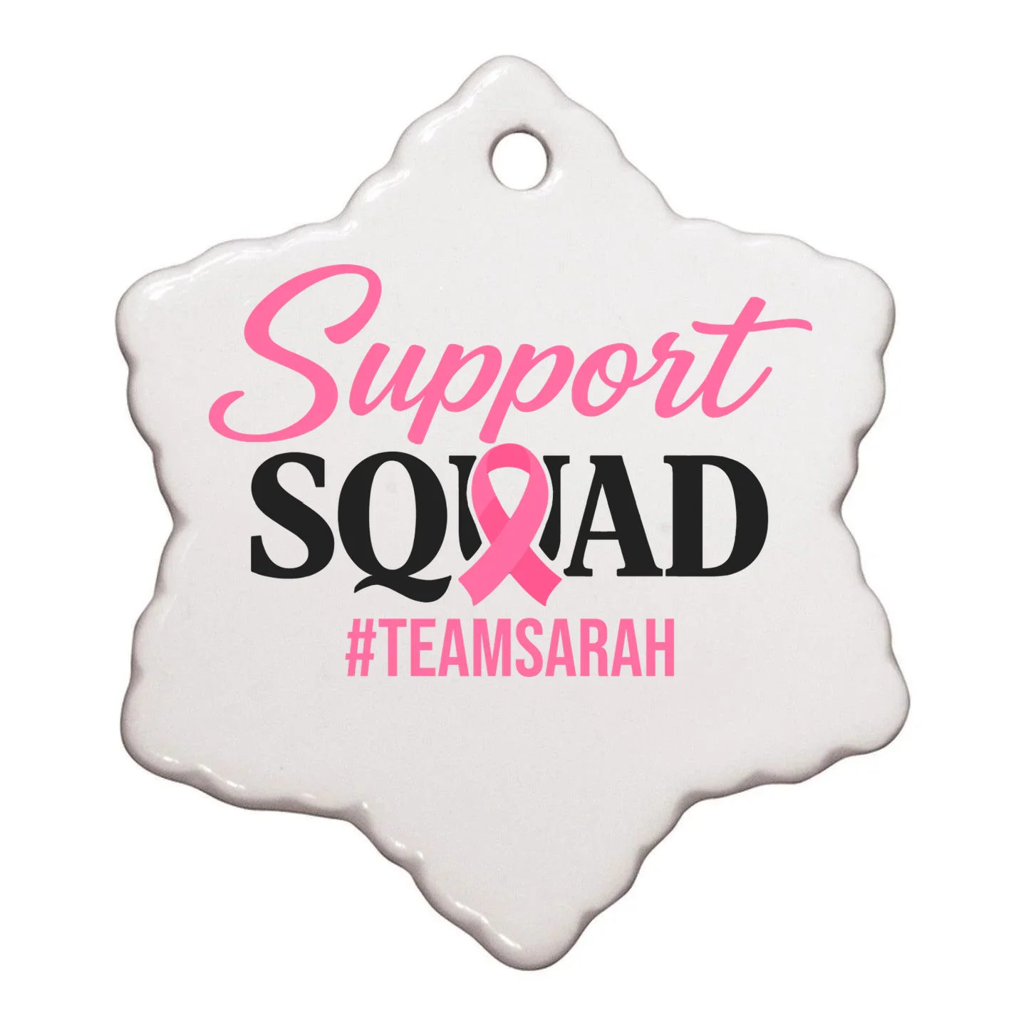 Support Squad Personalized Breast Cancer Awareness Ornament - Back - Close-up