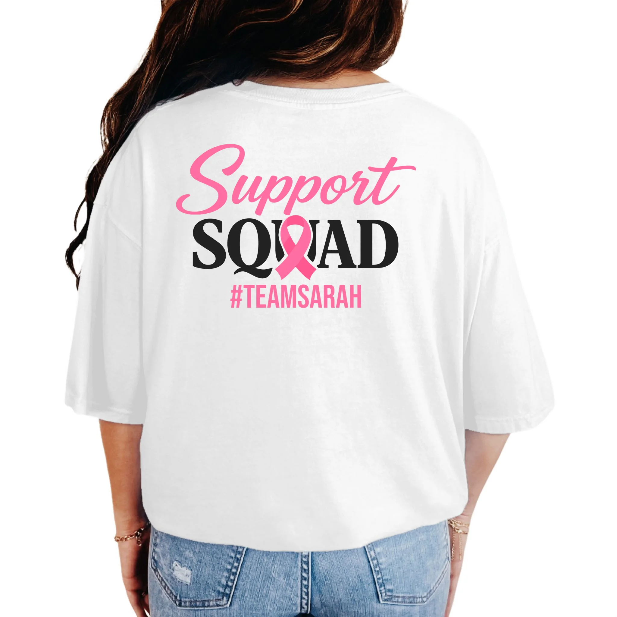 Support Squad Personalized Breast Cancer Awareness T-Shirt - Back
