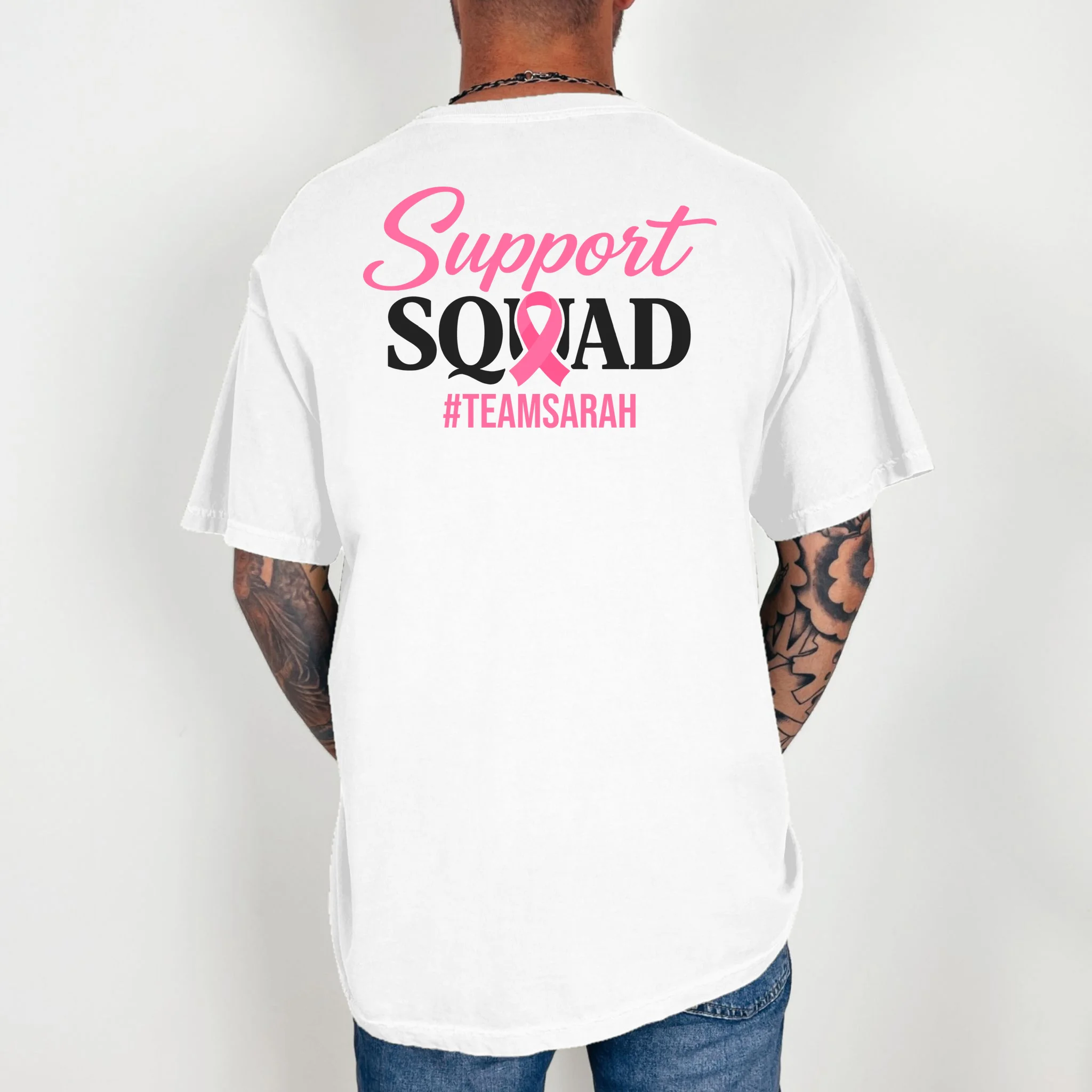 Support Squad Personalized Breast Cancer Awareness T-Shirt - Back 2