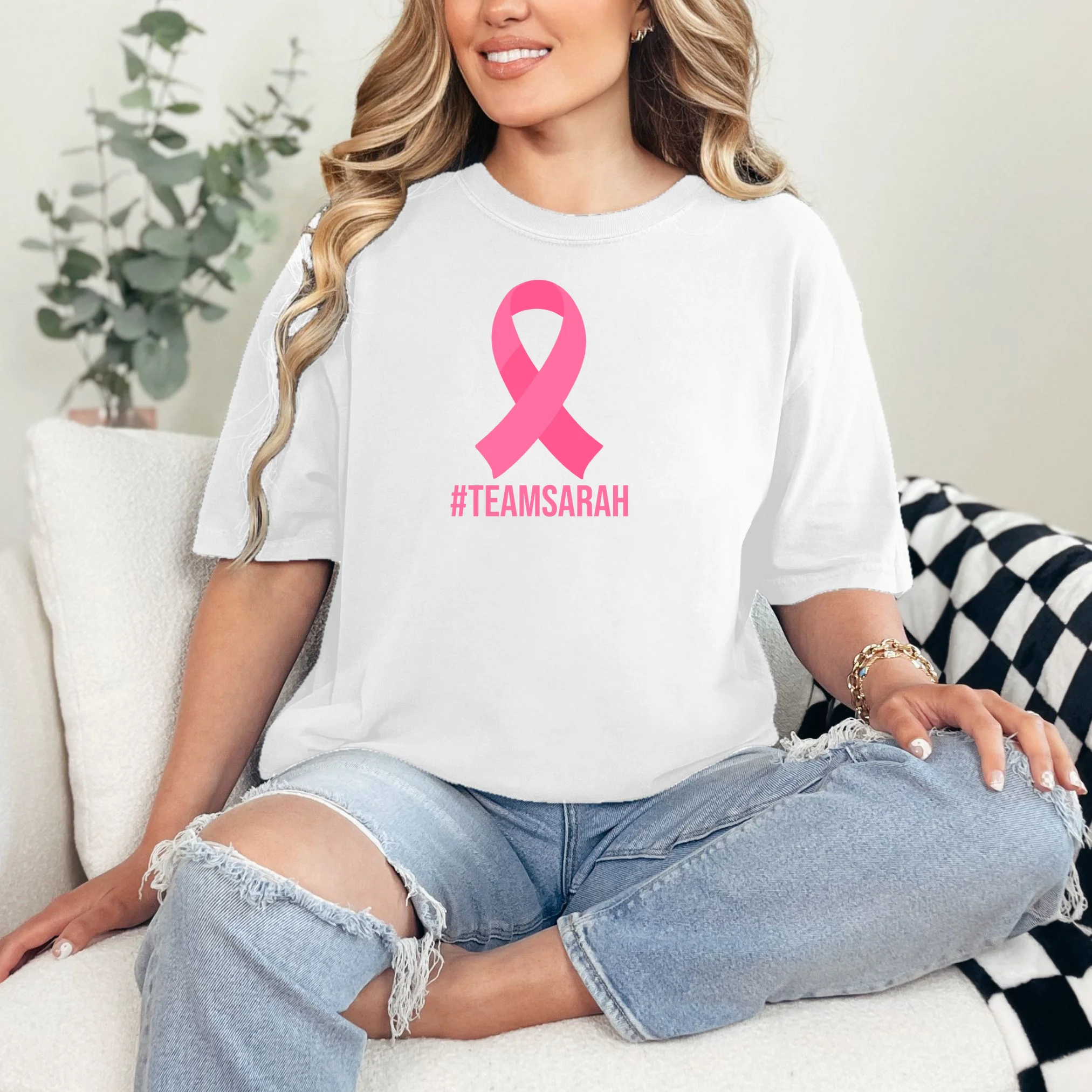 Support Squad Personalized Breast Cancer Awareness T-Shirt - Front 1