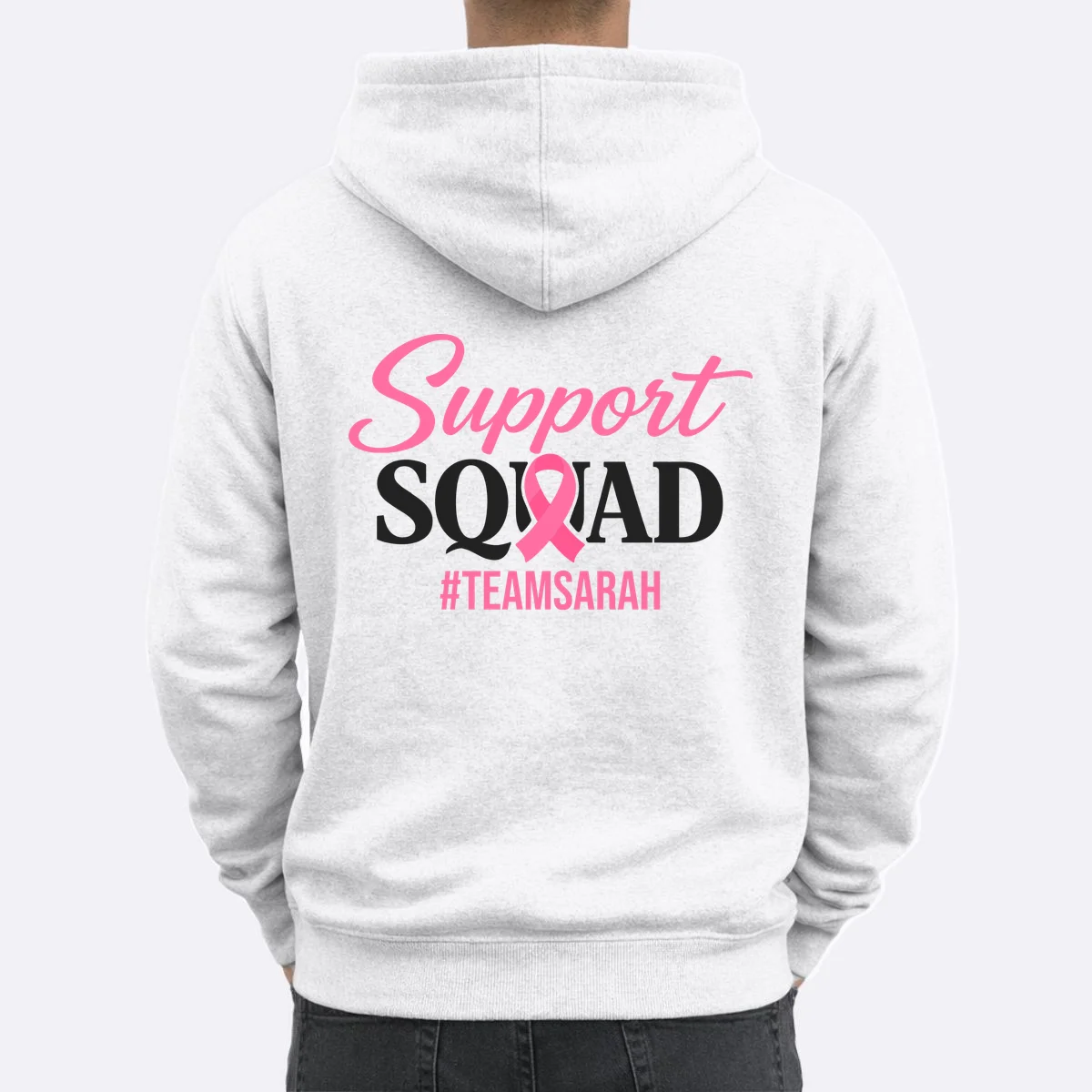Support Squad Personalized Breast Cancer Awareness Hoodie - Back 1