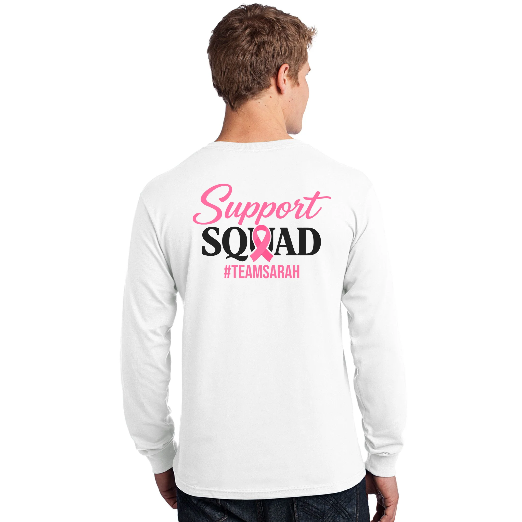 Support Squad Personalized Breast Cancer Awareness Long Sleeve Shirt - Back
