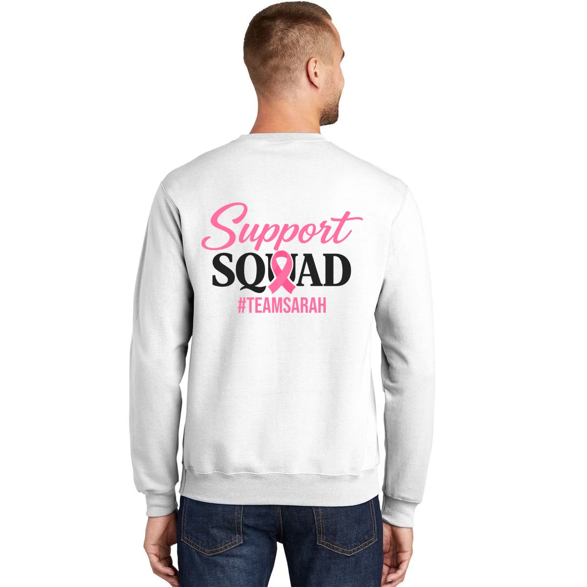 Support Squad Personalized Breast Cancer Awareness Sweatshirt - Back