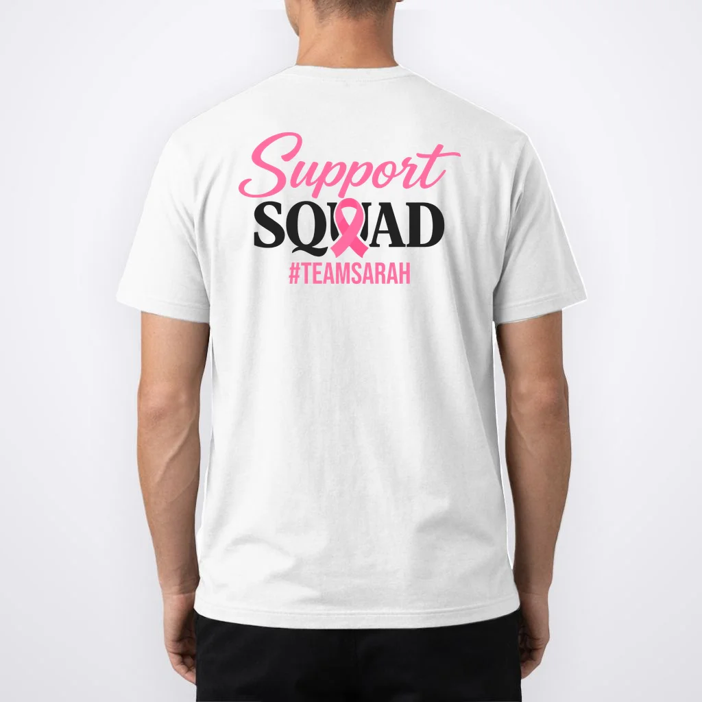 Support Squad Personalized Breast Cancer Awareness T-Shirt - Back 1