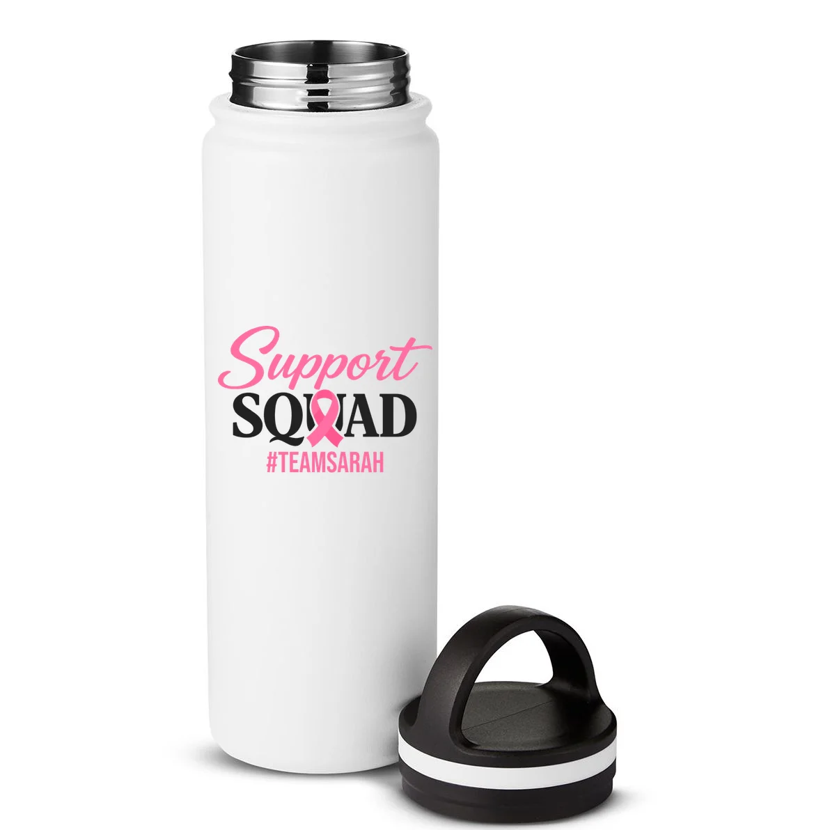 Support Squad Personalized Breast Cancer Awareness 24oz Water Bottle - Back - Close-up