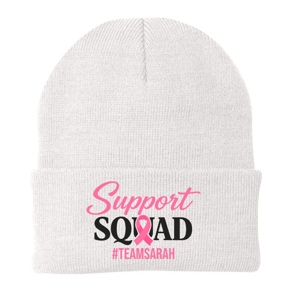 Support Squad Personalized Breast Cancer Awareness Beanie - Back