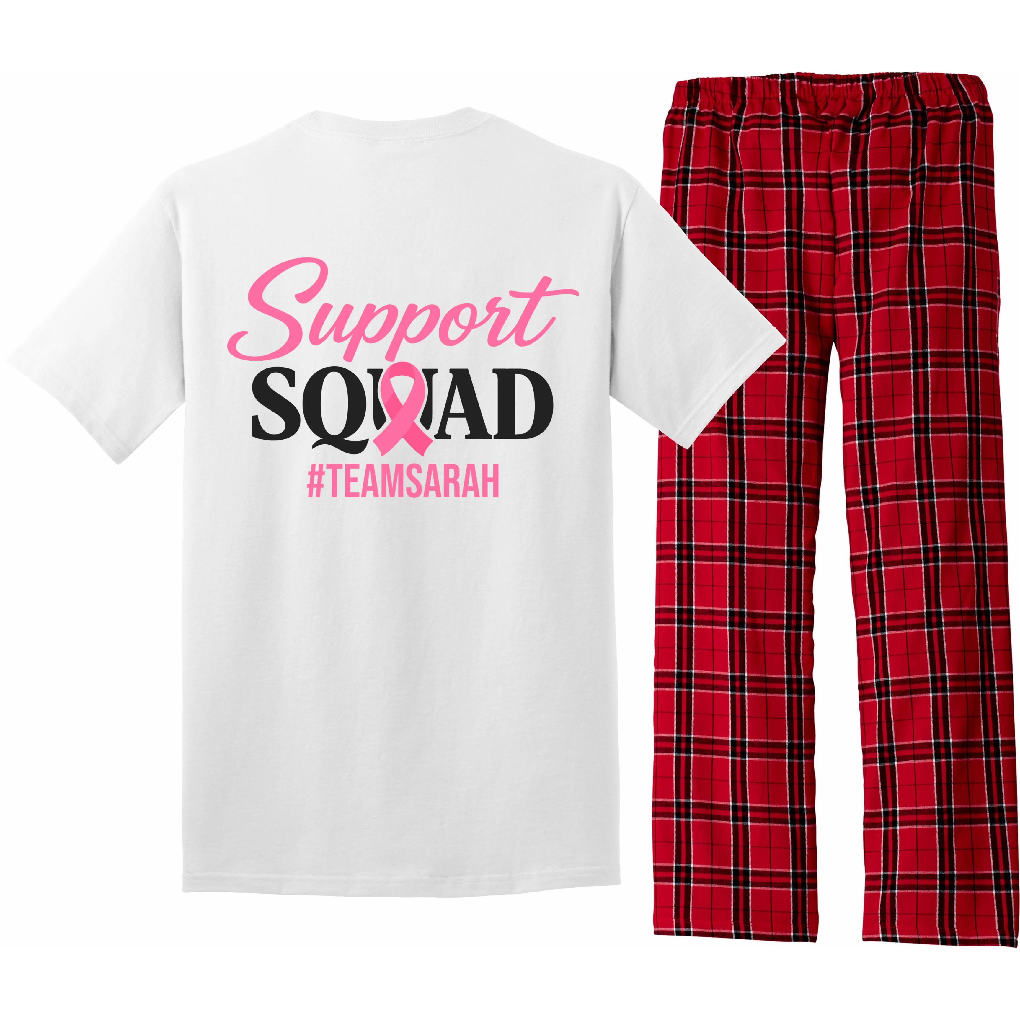Support Squad Personalized Breast Cancer Awareness Pajama Set - Back