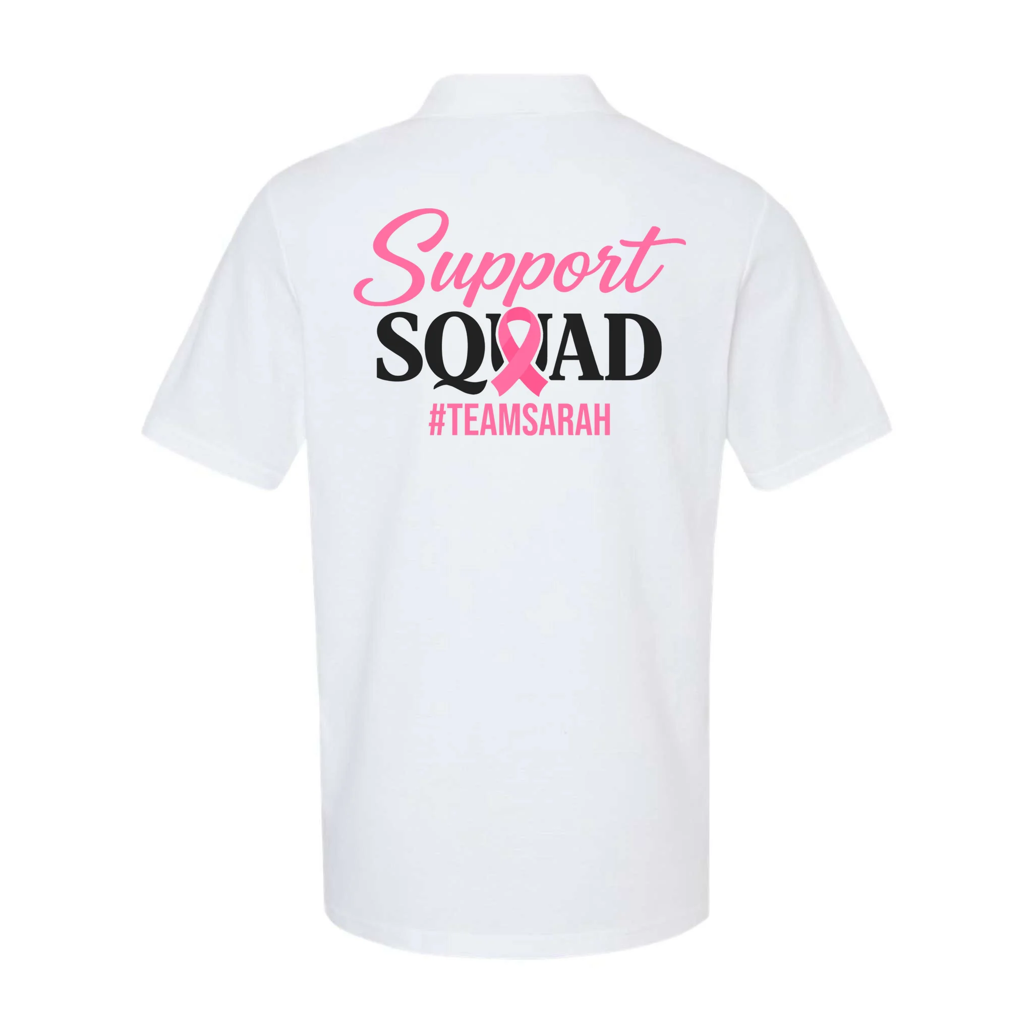 Support Squad Personalized Breast Cancer Awareness Men's Polo - Back