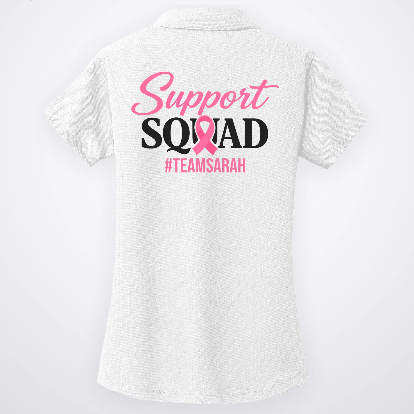 Support Squad Personalized Breast Cancer Awareness Women's Polo - Back - Close-up