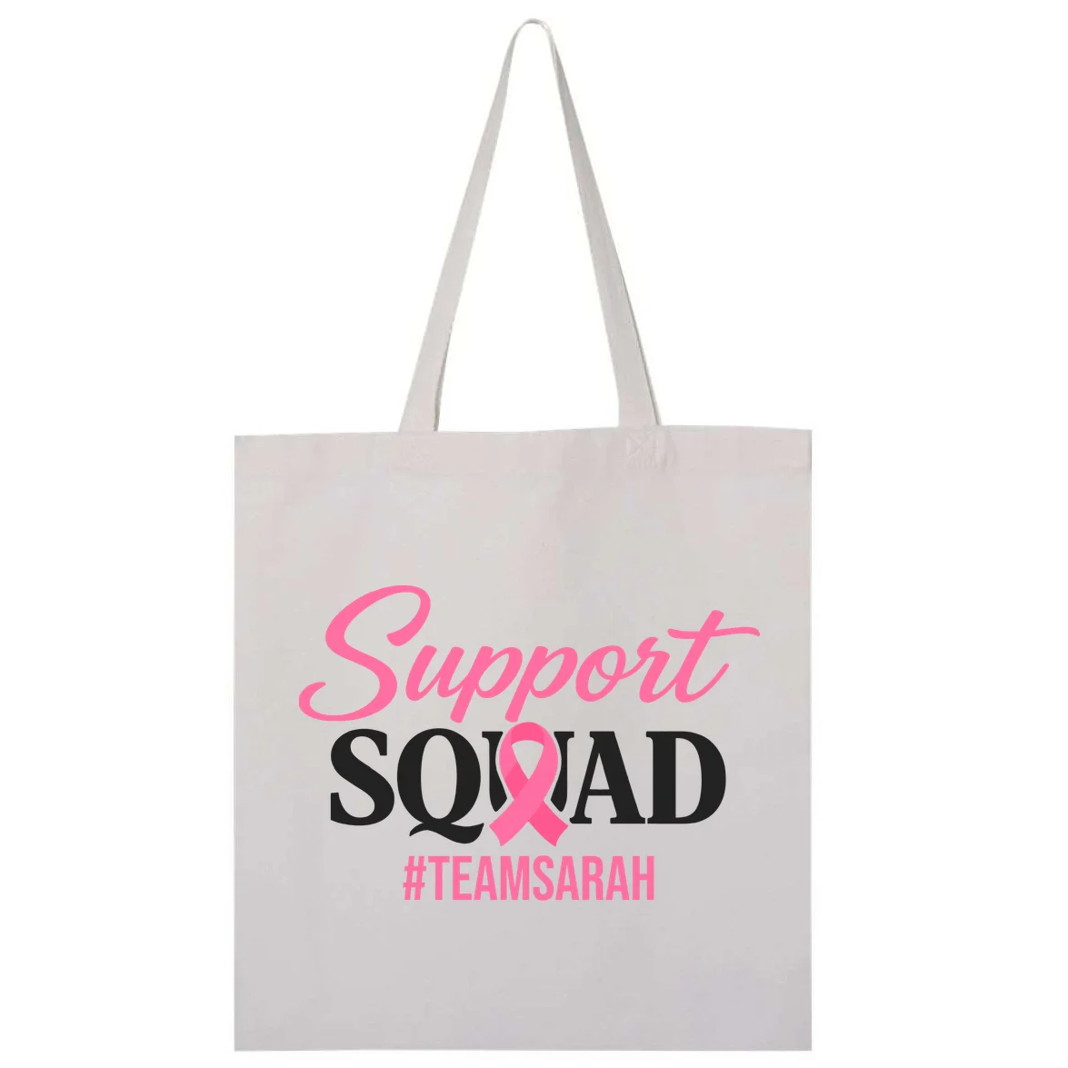 Support Squad Personalized Breast Cancer Awareness Tote Bag - Back