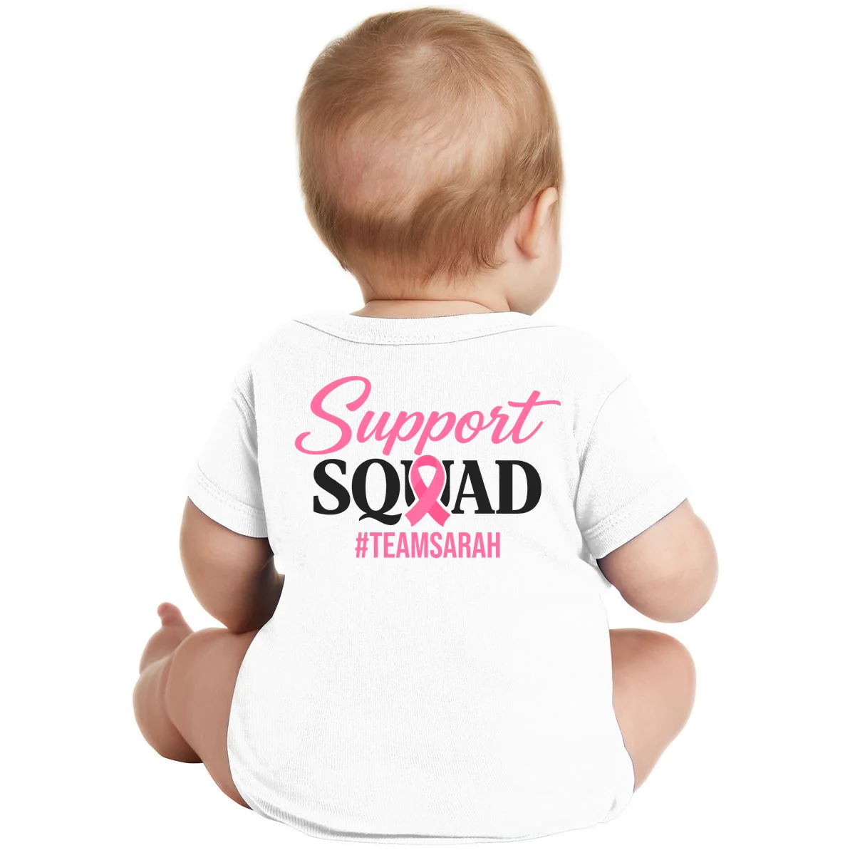 Support Squad Personalized Breast Cancer Awareness Baby Bodysuit - Back