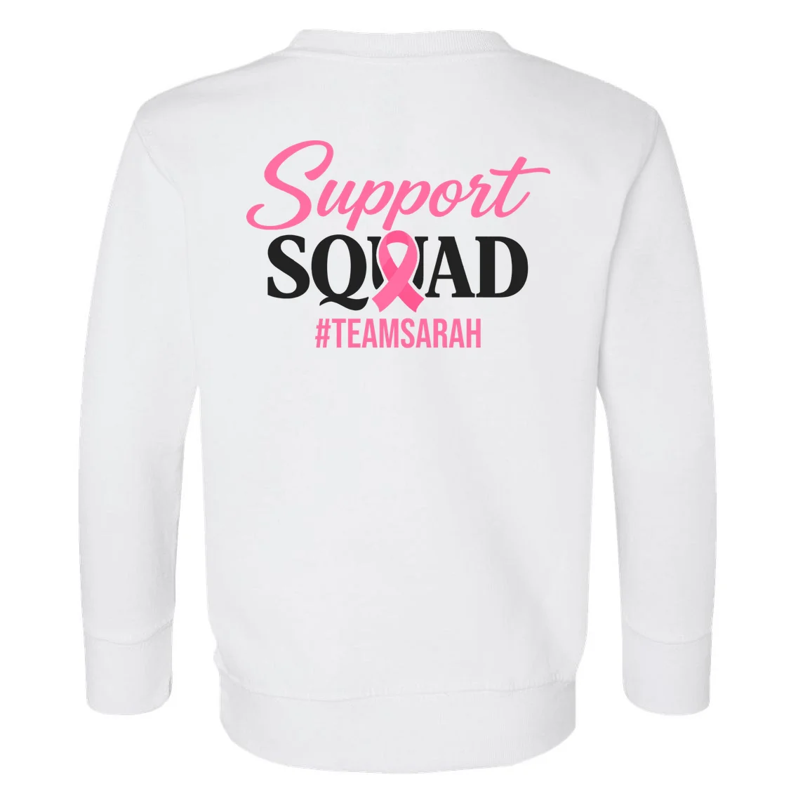 Support Squad Personalized Breast Cancer Awareness Toddler Sweatshirt - Back - Close-up