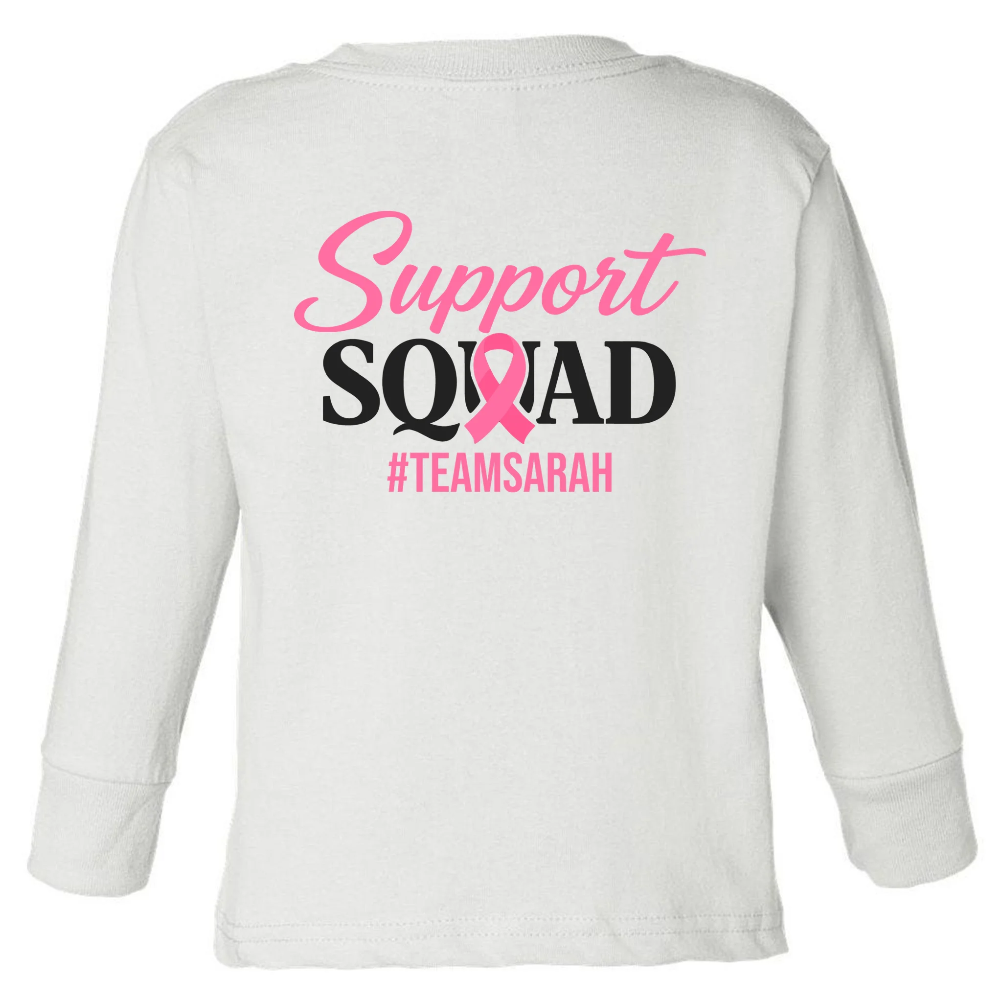 Support Squad Personalized Breast Cancer Awareness Toddler Long Sleeve Shirt - Back - Close-up