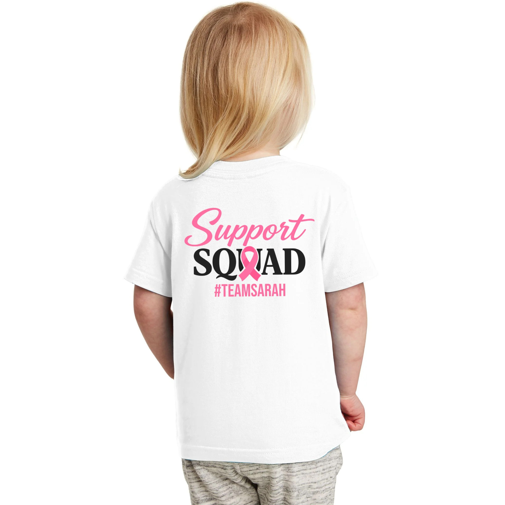 Support Squad Personalized Breast Cancer Awareness Toddler T-Shirt - Back