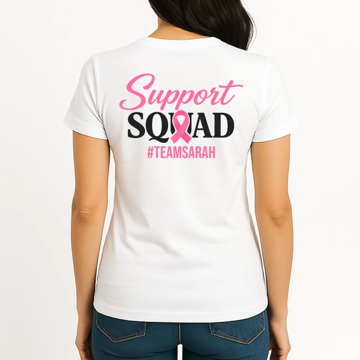Support Squad Personalized Breast Cancer Awareness Women's T-Shirt - Back