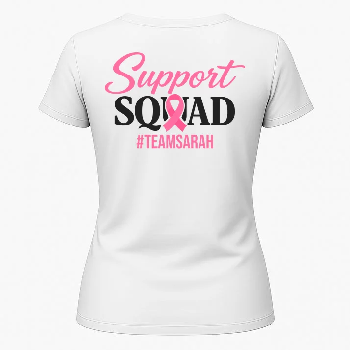 Support Squad Personalized Breast Cancer Awareness Women's T-Shirt - Back 1