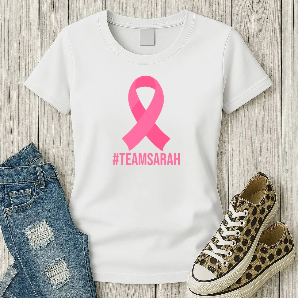 Support Squad Personalized Breast Cancer Awareness Women's T-Shirt - Front 2