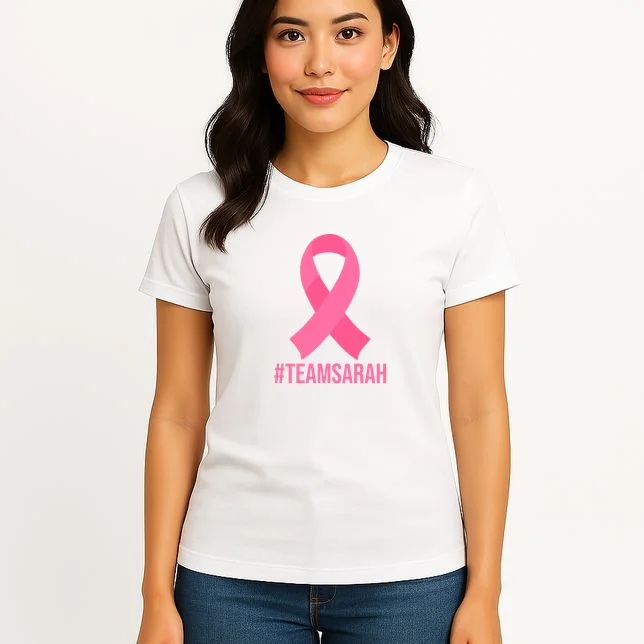 Support Squad Personalized Breast Cancer Awareness Women's T-Shirt - Front 3