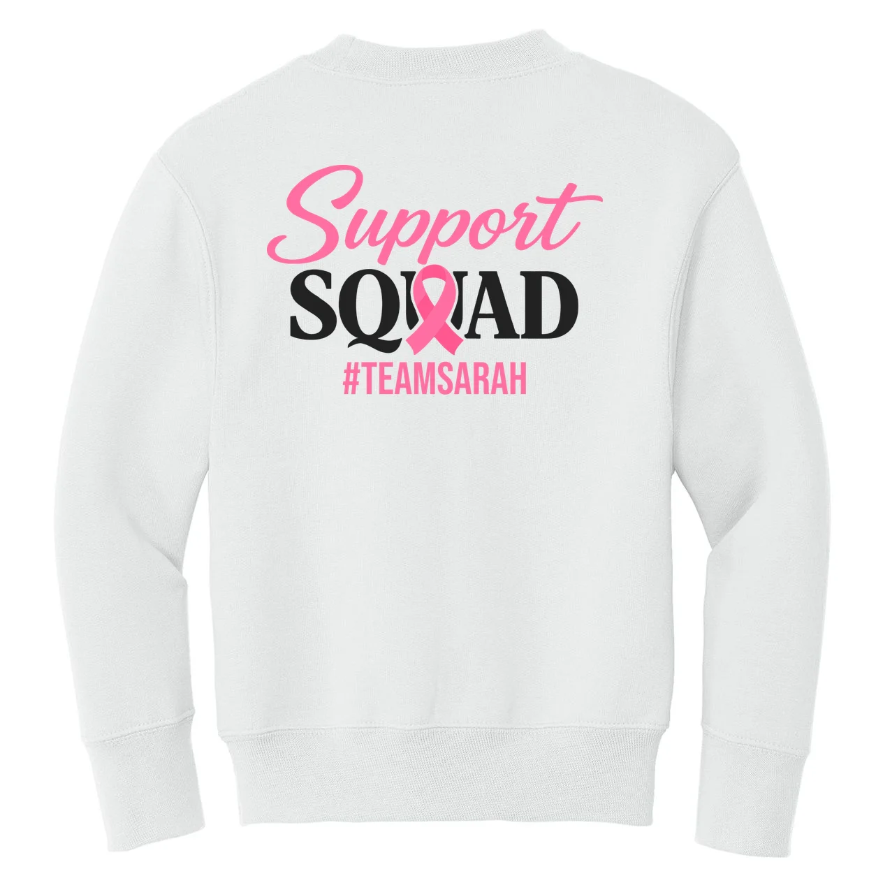 Support Squad Personalized Breast Cancer Awareness Kids Sweatshirt - Back