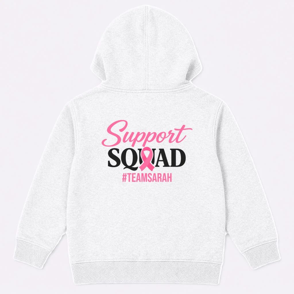 Support Squad Personalized Breast Cancer Awareness Kids Hoodie - Back