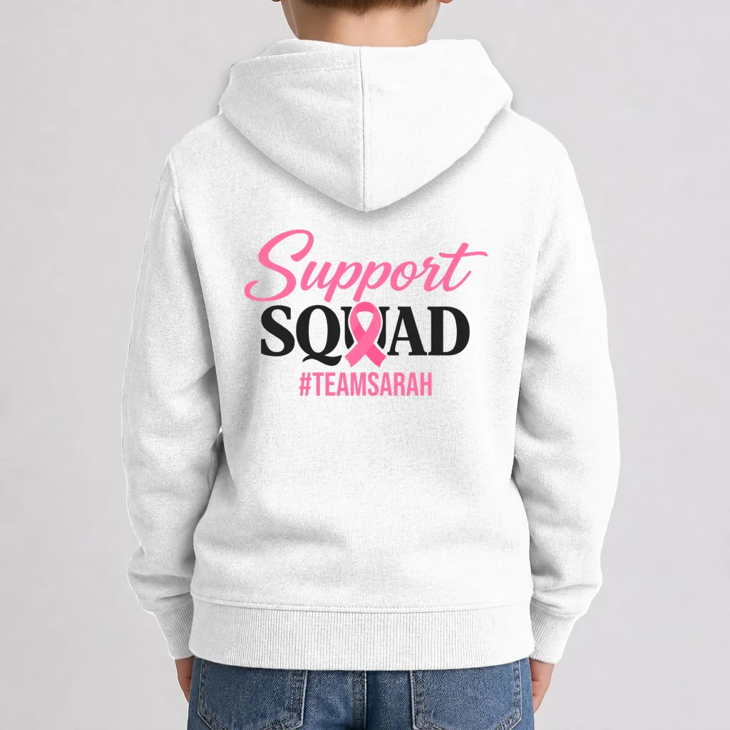 Support Squad Personalized Breast Cancer Awareness Kids Hoodie - Back 1