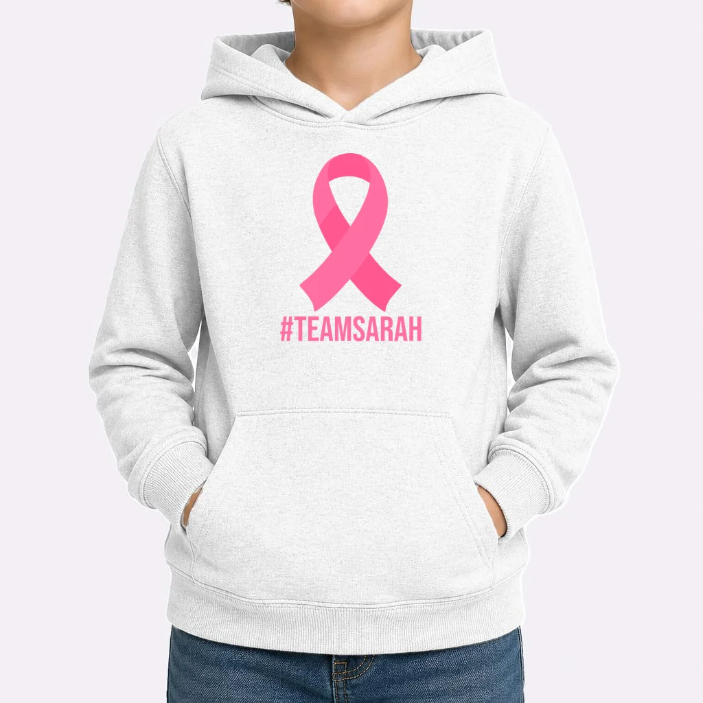Support Squad Personalized Breast Cancer Awareness Kids Hoodie - Front 1