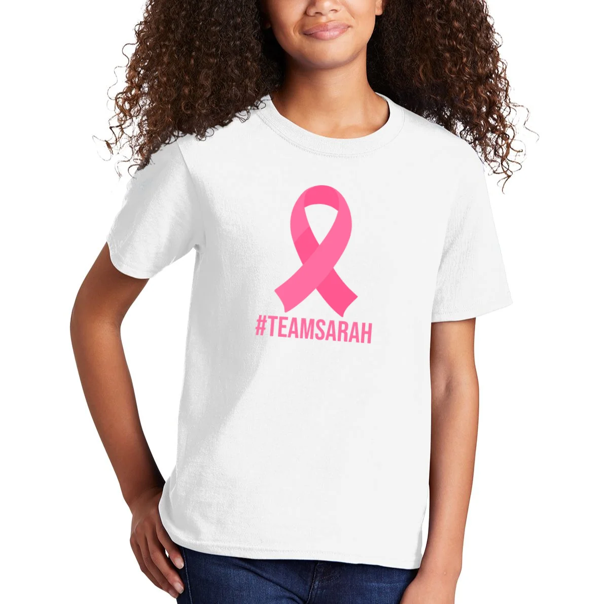 Support Squad Personalized Breast Cancer Awareness Kids T-Shirt - Front 1