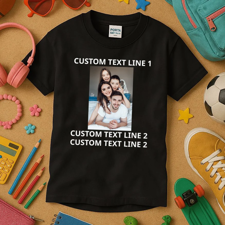 Custom Text And Photo Personalized Kids T-Shirt - Front 2